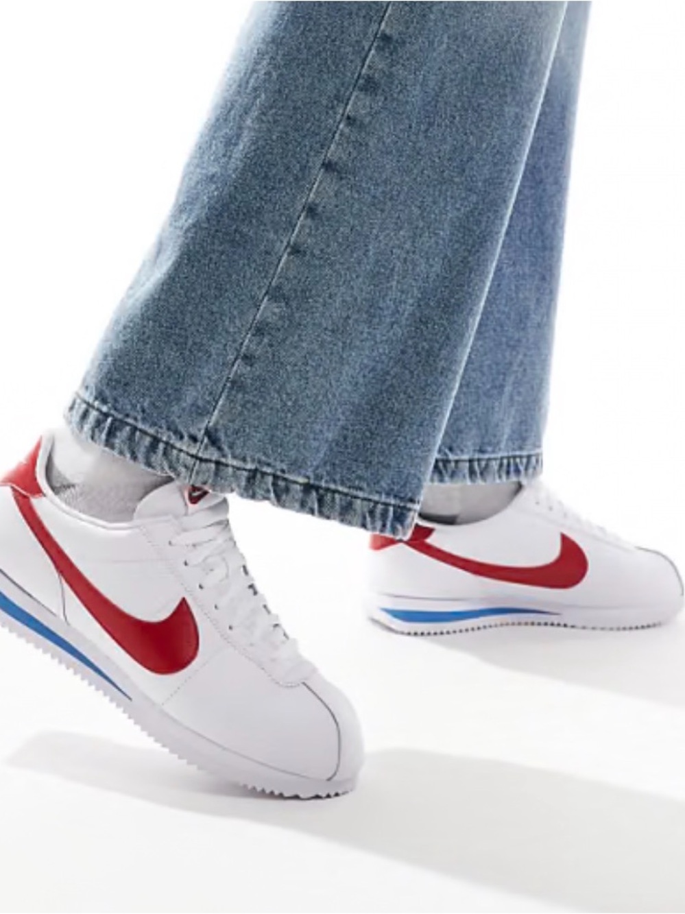 Nike Cortez Sneakers with Red Swoosh and Blue Accent
